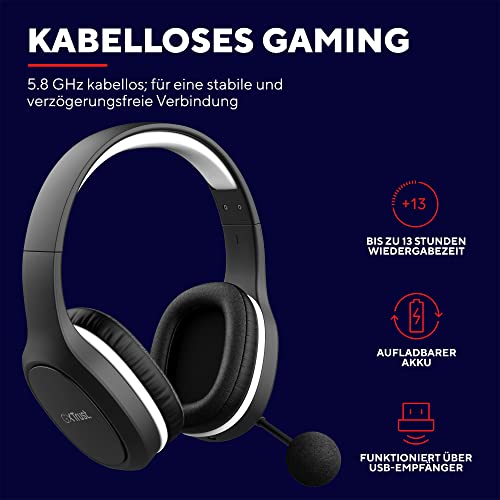 Trust Gaming GXT 391 Thian Kabellose Kopfhörer für PS5, PS4 und PC, 5.8 Ghz, USB Dongle, Over Ear, Wiederaufladbar, Gaming Headset mit Mikrofon, Leicht und Nachhaltig – Schwarz Bild 2