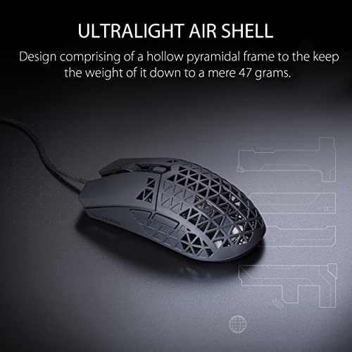 ASUS TUF Gaming M4 Air Leichte Gaming-Maus | 16.000 DPI Sensor, programmierbare Tasten, 47 g ultraleichte Air Shell, IPX6 Wasserbeständigkeit, TUF Gaming Paracord und reibungsarme PTFE-Füße, Schwarz Bild 2