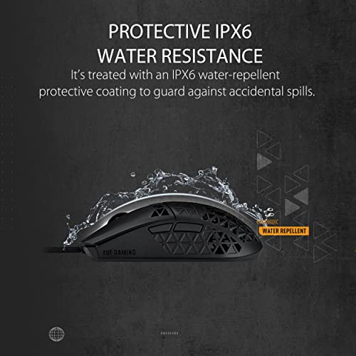 ASUS TUF Gaming M4 Air Leichte Gaming-Maus | 16.000 DPI Sensor, programmierbare Tasten, 47 g ultraleichte Air Shell, IPX6 Wasserbeständigkeit, TUF Gaming Paracord und reibungsarme PTFE-Füße, Schwarz Bild 4