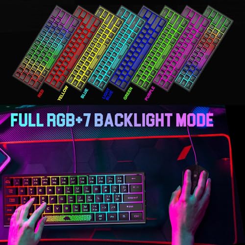 LexonElec Tastatur Maus Set Champing Zubehör PC Pack Combo – 60 Prozent Ultrakompakte Leuchtende Mini Tastatur QWERTY Layout Und 6400 DPI Maus Gaming Bass Lautsprecher Atmungsaktives Mauspad Bild 5