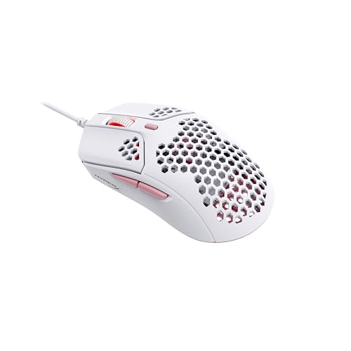HyperX Pulsefire Haste Gaming-Maus – Ultraleicht, 59g, Wabenschale, Hex-Design, Hyperflex-Kabel, bis zu 16.000 DPI, 6 programmierbare Tasten Weiß/Rosa Einheitsgröße Bild 1