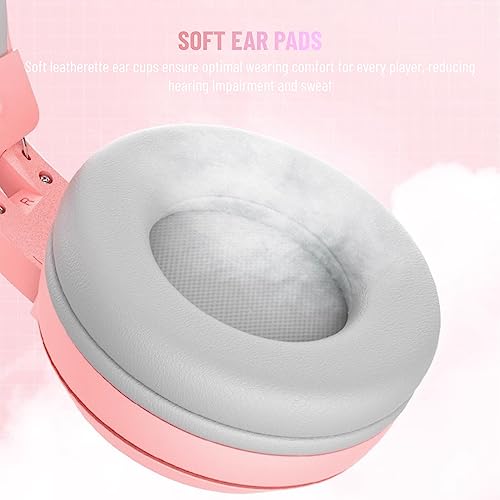 Yunseity Gaming-Headset, USB + 3,5 Mm Abnehmbarer Cat-Ear-Kopfhörer mit Noise-Cancelling-Mikrofon, Gaming-Kopfhörer für One, PC, Mobiltelefon(Rosa) Bild 4