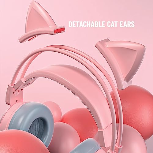 Yunseity Gaming-Headset, USB + 3,5 Mm Abnehmbarer Cat-Ear-Kopfhörer mit Noise-Cancelling-Mikrofon, Gaming-Kopfhörer für One, PC, Mobiltelefon(Rosa) Bild 6