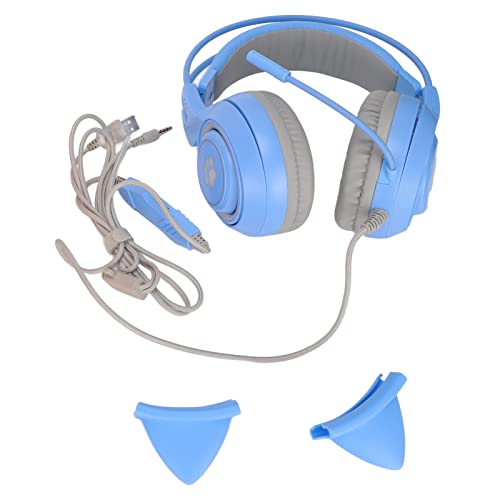 Yunseity Gaming-Headset, USB + 3,5 Mm Abnehmbarer Cat-Ear-Kopfhörer mit Noise-Cancelling-Mikrofon, Gaming-Kopfhörer für, One, PC, Mobiltelefon(Blau) Bild 3