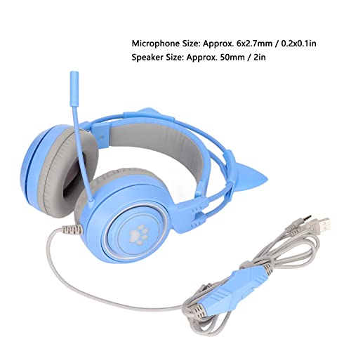 Yunseity Gaming-Headset, USB + 3,5 Mm Abnehmbarer Cat-Ear-Kopfhörer mit Noise-Cancelling-Mikrofon, Gaming-Kopfhörer für, One, PC, Mobiltelefon(Blau) Bild 5