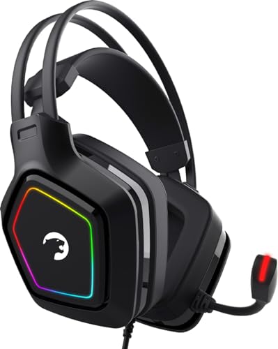 GAMEPOWER Mihawk Gaming Headset mit Mikrofon, USB Gamer PC Kopfhörer, vibrierender, RGB Beleuchtung, 53mm Neodym Treiber, Desktop - Laptop Kompatibel, 2m Kabelgebunden, Over Ohr Bild 1
