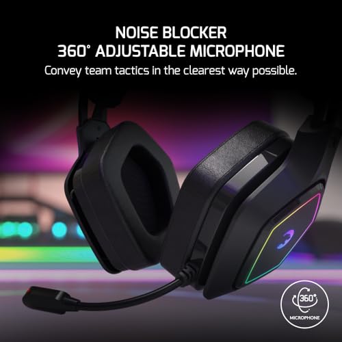 GAMEPOWER Mihawk Gaming Headset mit Mikrofon, USB Gamer PC Kopfhörer, vibrierender, RGB Beleuchtung, 53mm Neodym Treiber, Desktop - Laptop Kompatibel, 2m Kabelgebunden, Over Ohr Bild 3