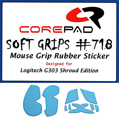 Corepad Soft Grips - selbstklebende vorgeschnittene Anti-Rutsch Aufkleber für PC Gaming Mäuse (Blue, Logitech G303 Shroud Edition) Bild 1