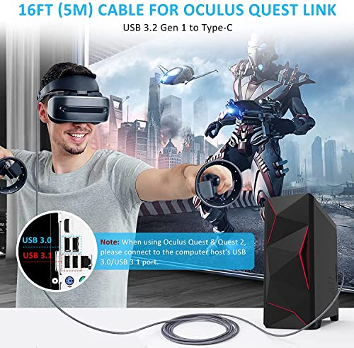 Kabel für Meta Quest 3, 5M USB3.2 Gen1 Typ C Kabel für Quest Link, Kompatibel mit Quest 2/Pro, PICO4/Pro, Schnelle Datenübertragung und Schnellladung für VR Quest Headset und Gaming PC Bild 2