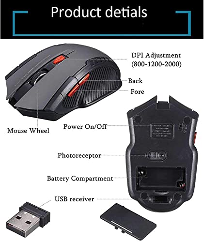 ELLENNE Kabellose Gaming-Maus, 1200 dpi, 6 Tasten, optisch, Laptop, PC (schwarz) Bild 3