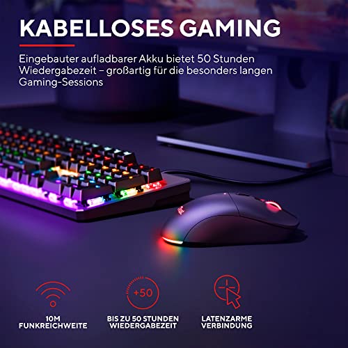 Trust Gaming GXT 980 Redex Wiederaufladbare Kabellose Gaming-Maus, 200-10.000 DPI, Geringer Latenz, RGB-Maus, 6 Programmierbare Tasten, USB-Dongle, PC-Maus für Laptop, Computer, Windows – Schwarz Bild 2