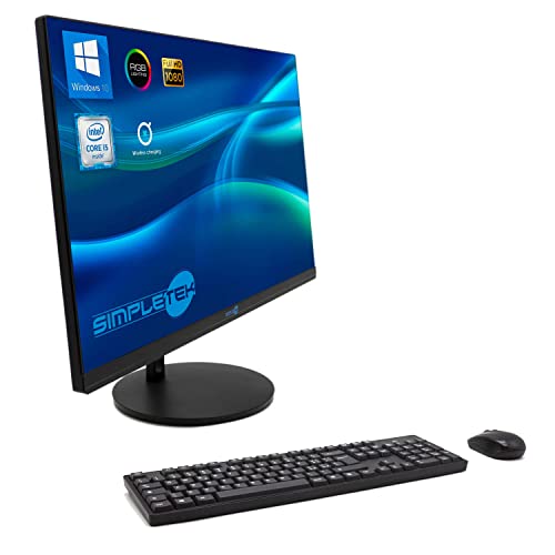 Simpletek All in One AiO 24 Zoll FHD Core i5 bis 3,1 GHz Windows 10 8 GB RAM 240 GB SSD | Basis Wireless LED RGB Kit Maus Tastatur Webcam PopUp Lautsprecher integriert PC Computer Haus Arbeit Bild 1
