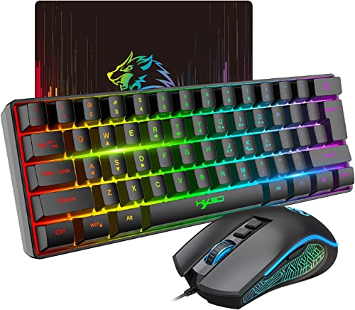 HXSJ V700 Gaming Tastatur und Maus Set,60% Kompakte Tastatur,61 Tasten,TKL Layout,RGB-Beleuchtung,Optische Gaming-Sensormaus mit 7 Tasten,7-Farbiges LED-Licht,Bis zu 3600 DPI,für PC,Mac-Schwarz Bild 1