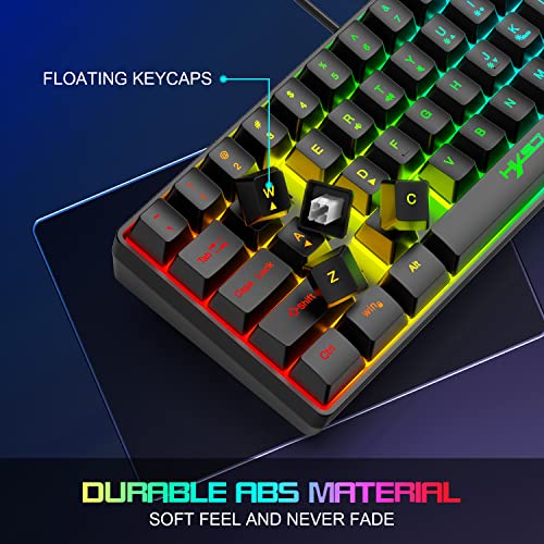 HXSJ V700 Gaming Tastatur und Maus Set,60% Kompakte Tastatur,61 Tasten,TKL Layout,RGB-Beleuchtung,Optische Gaming-Sensormaus mit 7 Tasten,7-Farbiges LED-Licht,Bis zu 3600 DPI,für PC,Mac-Schwarz Bild 4