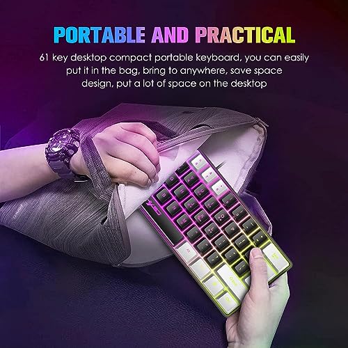 HXSJ V700 Gaming Tastatur und Maus Set,60% Kompakte Tastatur,61 Tasten,TKL Layout,RGB-Beleuchtung,Optische Gaming-Sensormaus mit 7 Tasten,7-Farbiges LED-Licht,Bis zu 3600 DPI,für PC,Mac-Schwarz Bild 6
