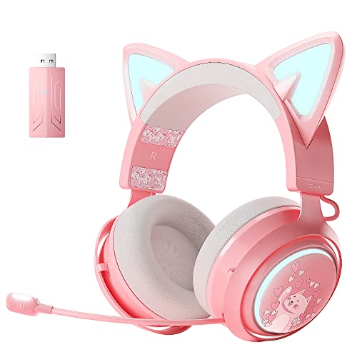 SOMIC Cat Ear Kopfhörer, 2.4GHz Wireless Gaming Headset für PS4/5, PC, Bluetooth,für Smartphone, Einziehbares Mikrofon, RGB Beleuchtung, 7.1 Surround Sound, Nette Katze Ohr für Mädchen Bild 1