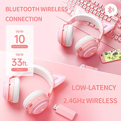 SOMIC Cat Ear Kopfhörer, 2.4GHz Wireless Gaming Headset für PS4/5, PC, Bluetooth,für Smartphone, Einziehbares Mikrofon, RGB Beleuchtung, 7.1 Surround Sound, Nette Katze Ohr für Mädchen Bild 4