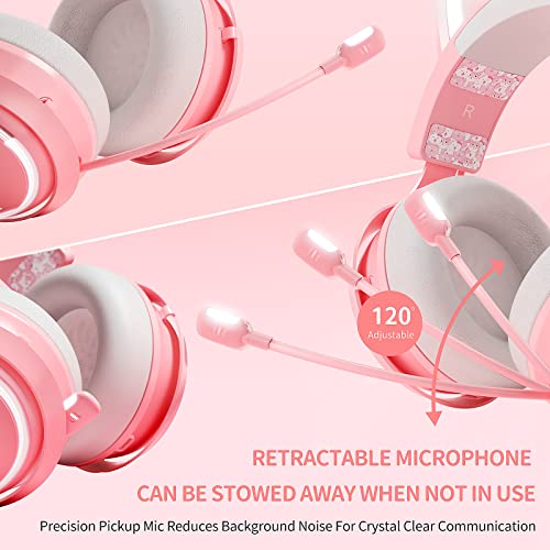 SOMIC Cat Ear Kopfhörer, 2.4GHz Wireless Gaming Headset für PS4/5, PC, Bluetooth,für Smartphone, Einziehbares Mikrofon, RGB Beleuchtung, 7.1 Surround Sound, Nette Katze Ohr für Mädchen Bild 5