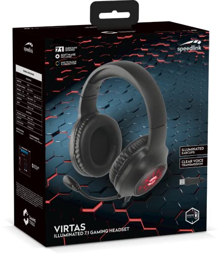 Speedlink VIRTAS kabelgebundenes 7.1 Gaming Headset mit Mikrofon – konfigurierbarer 7.1-Surround-Sound, USB-Anschluss, farbige RGB LED-Beleuchtung, Lautstärkeregelung via Kabelfernbedienung, schwarz Bild 5