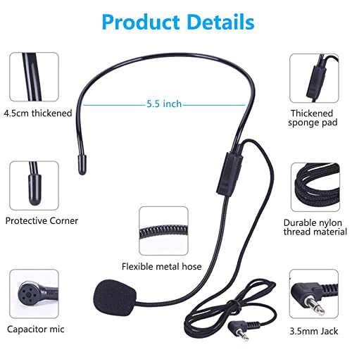 VOVIGGOL Mikrofon Headset 2st, Flexibler Kabelgebundener Galgen für Sprachverstärker, 3.5 mm Klinkenstecker, Headset Mikrofon für Singen, Sprechen, Lehrer, Präsentationen, Senioren und mehr Bild 2