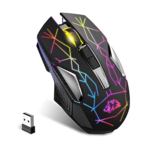X18 Kabellose Gaming-Maus 2,4 G, wiederaufladbar, 600 mAh Lange Lebensdauer, 7 RGB-Lichter, 2400 DPI, intelligente Energieeinsparung, leises Klicken, USB-Empfänger, optisch, für PC/Mac/PS4/XBOX Bild 1