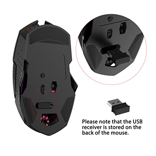 X18 Kabellose Gaming-Maus 2,4 G, wiederaufladbar, 600 mAh Lange Lebensdauer, 7 RGB-Lichter, 2400 DPI, intelligente Energieeinsparung, leises Klicken, USB-Empfänger, optisch, für PC/Mac/PS4/XBOX Bild 2