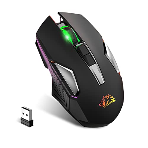 X18 Kabellose Gaming-Maus 2,4 G, wiederaufladbar, 600 mAh Lange Lebensdauer, 7 RGB-Lichter, 2400 DPI, intelligente Energieeinsparung, leises Klicken, USB-Empfänger, optisch, für PC/Mac/PS4/XBOX Bild 1