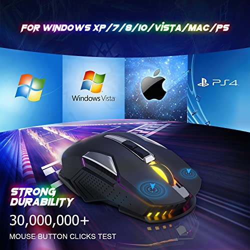 X18 Kabellose Gaming-Maus 2,4 G, wiederaufladbar, 600 mAh Lange Lebensdauer, 7 RGB-Lichter, 2400 DPI, intelligente Energieeinsparung, leises Klicken, USB-Empfänger, optisch, für PC/Mac/PS4/XBOX Bild 4