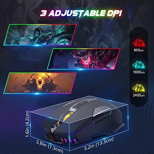 X18 Kabellose Gaming-Maus 2,4 G, wiederaufladbar, 600 mAh Lange Lebensdauer, 7 RGB-Lichter, 2400 DPI, intelligente Energieeinsparung, leises Klicken, USB-Empfänger, optisch, für PC/Mac/PS4/XBOX Bild 6
