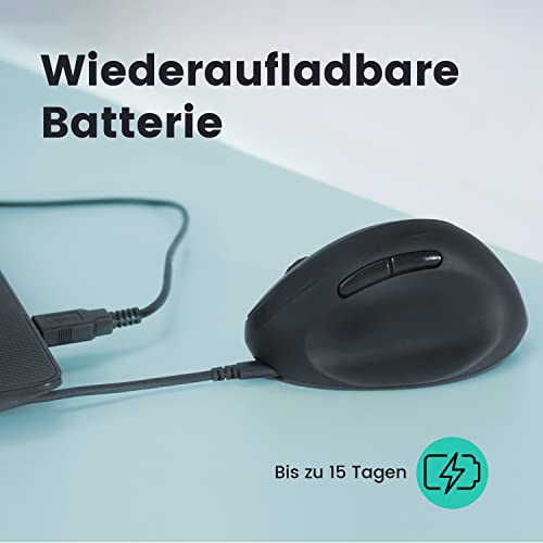 Perixx PERIMICE-819B Tragbare vertikale Bluetooth-Maus – Rechargeable - kabellose 3-in-1-Multi-Device-Spezifikation – Leiser klick – Kompakte Größe – schwarz – für Rechtshänder Bild 4