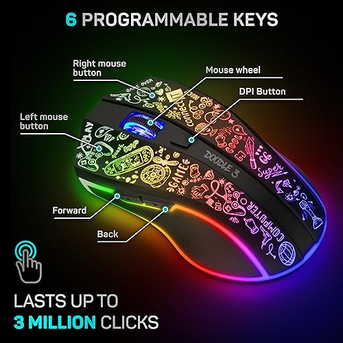 CONNECT IT Gaming Maus Kabellose Doodle 3 | RGB 4800 DPI Ergonomische 2.4G USB Mouse Wireless | 6 programmierbaren Tasten, Anpassbare Spielprofile, Langer Stunden Akkulaufzeit Bild 3
