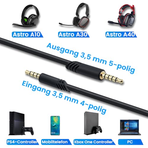 A10 A40 Ersatzkabel 2m, Ersatz-Audio-Aux-Kabel mit Lautstärkeregler für Astro A10/A30/A40 Headset PS5/PS4/Xbox One/Serie S/X/PC/Smartphone über eine 3,5-mm-Buchse Bild 3