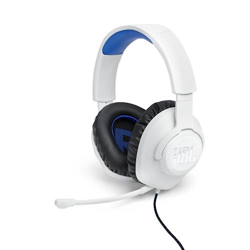 JBL Quantum 100P Over-Ear-Gaming-Headset – Wired 3,5 mm Klinke – Mit abnehmbarem Boom-Mikrofon – Kompatibel mit vielen Plattformen – Weiß-Blau Bild 1