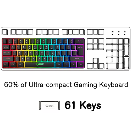 60% kabelgebundene kompakte Gaming-Tastatur, 61 Tasten, 11 RGB volle Tasten, Anti-Ghosting + leichte Gaming-Maus, 2400 DPI, optische Maus mit Wabenmuster, Adapter für PS4/Xbox-Gamer, Schwarz Bild 2