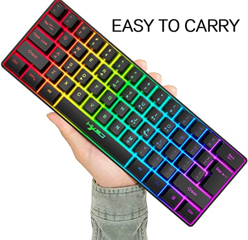 60% kabelgebundene kompakte Gaming-Tastatur, 61 Tasten, 11 RGB volle Tasten, Anti-Ghosting + leichte Gaming-Maus, 2400 DPI, optische Maus mit Wabenmuster, Adapter für PS4/Xbox-Gamer, Schwarz Bild 3