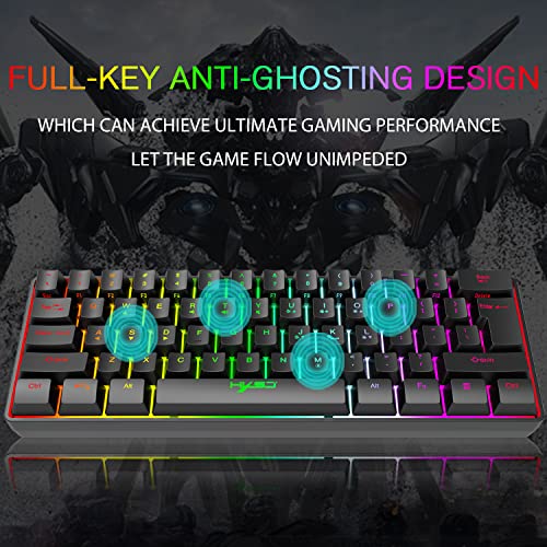 60% kabelgebundene kompakte Gaming-Tastatur, 61 Tasten, 11 RGB volle Tasten, Anti-Ghosting + leichte Gaming-Maus, 2400 DPI, optische Maus mit Wabenmuster, Adapter für PS4/Xbox-Gamer, Schwarz Bild 5