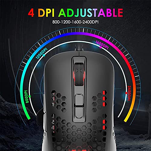 60% kabelgebundene kompakte Gaming-Tastatur, 61 Tasten, 11 RGB volle Tasten, Anti-Ghosting + leichte Gaming-Maus, 2400 DPI, optische Maus mit Wabenmuster, Adapter für PS4/Xbox-Gamer, Schwarz Bild 6