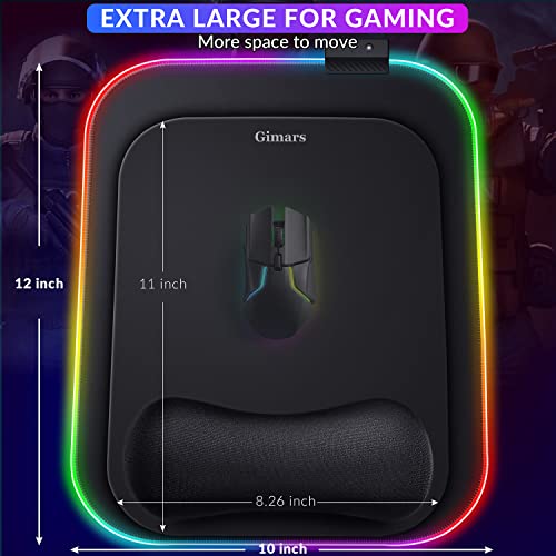 Gimars RGB Mauspad Gaming mit Handauflage, 305x254mm Großes Gelkissen Mouspad mit 10 LED-Beleuchtungsmodi, Ergonomisches Gaming Zubehör Mauspads mit rutschfestem Gummiboden für Laptop, Computer Bild 2