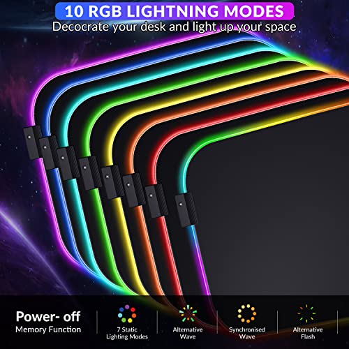 Gimars RGB Mauspad Gaming mit Handauflage, 305x254mm Großes Gelkissen Mouspad mit 10 LED-Beleuchtungsmodi, Ergonomisches Gaming Zubehör Mauspads mit rutschfestem Gummiboden für Laptop, Computer Bild 3