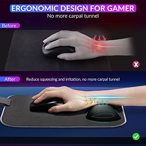 Gimars RGB Mauspad Gaming mit Handauflage, 305x254mm Großes Gelkissen Mouspad mit 10 LED-Beleuchtungsmodi, Ergonomisches Gaming Zubehör Mauspads mit rutschfestem Gummiboden für Laptop, Computer Bild 4