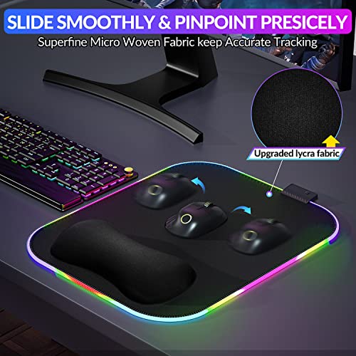 Gimars RGB Mauspad Gaming mit Handauflage, 305x254mm Großes Gelkissen Mouspad mit 10 LED-Beleuchtungsmodi, Ergonomisches Gaming Zubehör Mauspads mit rutschfestem Gummiboden für Laptop, Computer Bild 5