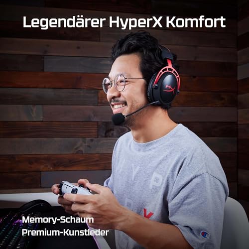 HyperX Cloud Alpha Wireless Gaming-Headset , 300h Akkulaufzeit, DTS Headphone mit 3D Audio, Dual Chamber Treiber, 2,4 GHz kabellos, Abnehmbares Mikrofon mit Geräuschunterdrückung, Schwarz-Rot Bild 5