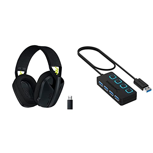 Logitech G435 Lightspeed Kabelloses Bluetooth-Gaming-Headset, Leichte Over-Ear-Kopfhörer - Schwarz & Sabrent USB HUB - 4-Port -USB 3.0 Hub mit einzelnen Power Schalter und LEDs (HB-UM43) Bild 1