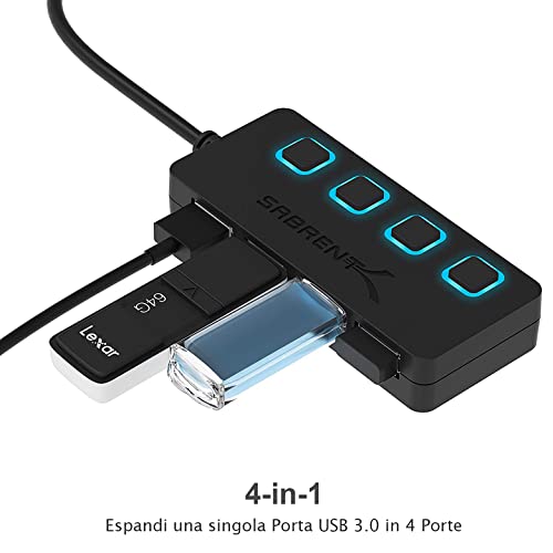 Logitech G435 Lightspeed Kabelloses Bluetooth-Gaming-Headset, Leichte Over-Ear-Kopfhörer - Schwarz & Sabrent USB HUB - 4-Port -USB 3.0 Hub mit einzelnen Power Schalter und LEDs (HB-UM43) Bild 7