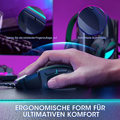 Gaming Maus, Gaming Mouse mit 8 Programmierbare Tasten und Einstellbar 8000 DPI, RGB Beleuchtung PC Maus mit Kabel,USB-Wired Mouse mit Feuertaste ergonomisches für MMO,FPS,MOBA,Windows,PC,Mac Bild 4