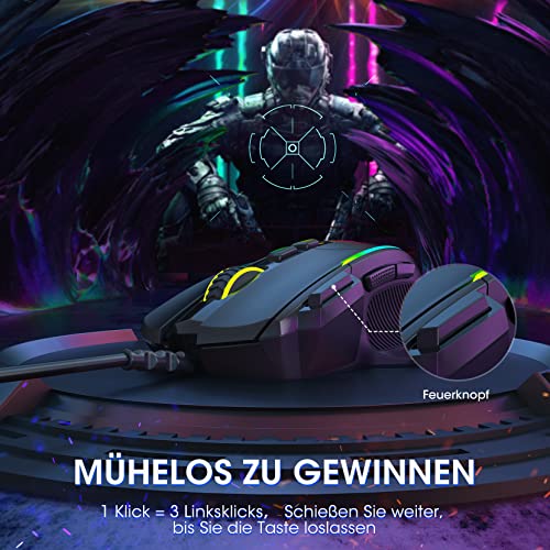 Gaming Maus, Gaming Mouse mit 8 Programmierbare Tasten und Einstellbar 8000 DPI, RGB Beleuchtung PC Maus mit Kabel,USB-Wired Mouse mit Feuertaste ergonomisches für MMO,FPS,MOBA,Windows,PC,Mac Bild 6