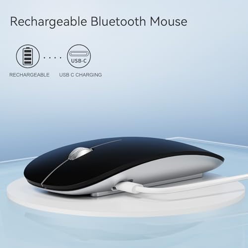 Uiosmuph U30 Bluetooth Maus Kabellose, Wiederaufladbare Leise (BT5.1+ BT5.1+ USB) Funkmaus Laptop Wireless Mouse Empfänger Typ C Kompatibilität mit Windows/Linux/Mac/PC (Schwarz Matt) Bild 4