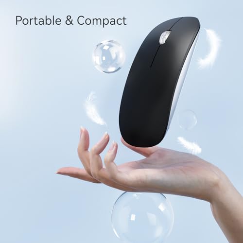 Uiosmuph U30 Bluetooth Maus Kabellose, Wiederaufladbare Leise (BT5.1+ BT5.1+ USB) Funkmaus Laptop Wireless Mouse Empfänger Typ C Kompatibilität mit Windows/Linux/Mac/PC (Schwarz Matt) Bild 5