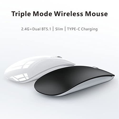 Uiosmuph U30 Bluetooth Maus Kabellose, Wiederaufladbare Leise (BT5.1+ BT5.1+ USB) Funkmaus Laptop Wireless Mouse Empfänger Typ C Kompatibilität mit Windows/Linux/Mac/PC (Schwarz Matt) Bild 6
