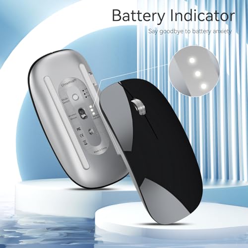 Uiosmuph U30 Bluetooth Maus Kabellose, Wiederaufladbare Leise (BT5.1+ BT5.1+ USB) Funkmaus Laptop Wireless Mouse Empfänger Typ C Kompatibilität mit Windows/Linux/Mac/PC (schwarz) Bild 2